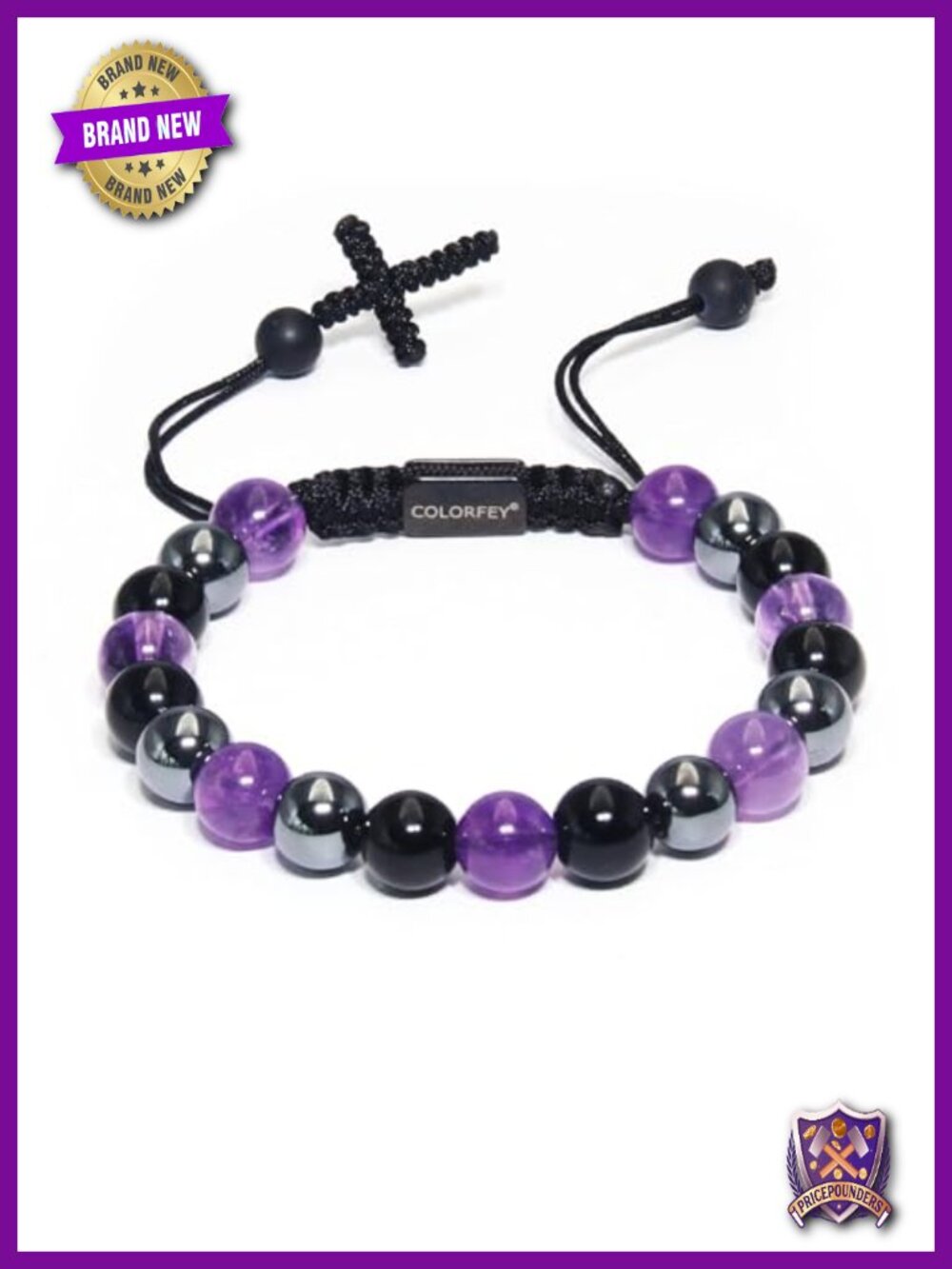 Amethyst Beaded Bracelet Women Crystal Healing Energy Cross Charm